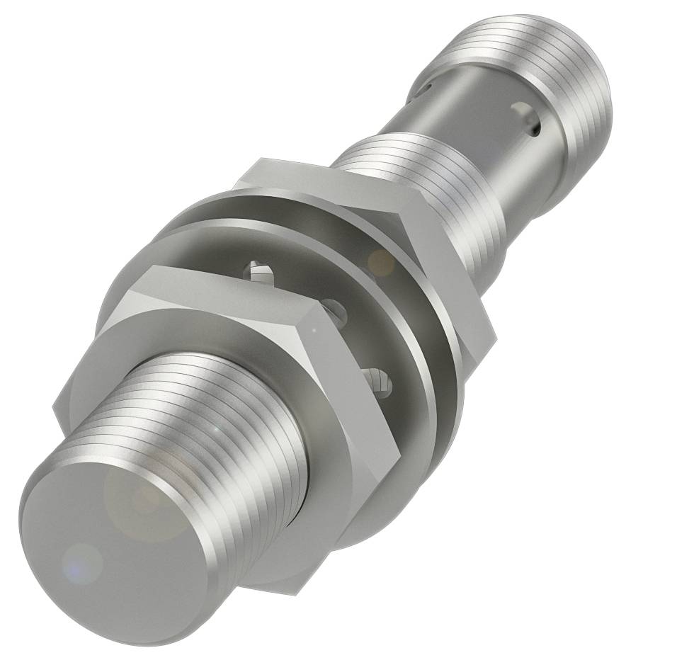 Un connettore metallico con più anelli filettati e flangia esagonale, utilizzato per applicazioni meccaniche o elettromeccaniche.