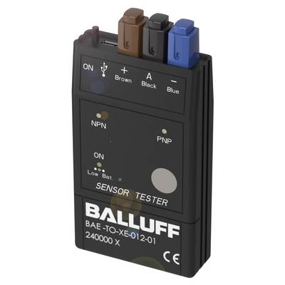 Tester per sensori con tre connessioni in Marrone, Nero e Blu. Pulsanti per NPN e PNP. Nome del marchio: Balluff.