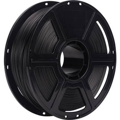 Un rocchetto di filamento nero utilizzato per la stampa 3D, con un design circolare e più compartimenti che mostrano il filamento avvolto intorno al nucleo.