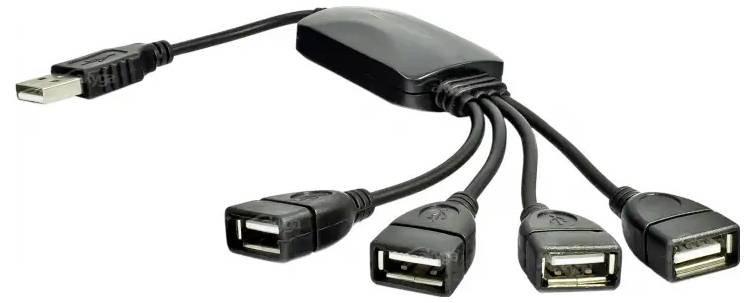 Hub USB con una spina e quattro prese, adatto per collegare più dispositivi a un computer.