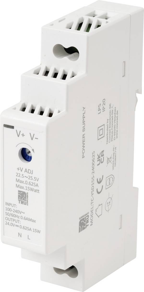 TRU COMPONENTS TC-13713364 Alimentatore per guida DIN Consumo (standby) 0.3 W 24 V/DC 0.625 A 15 W Num. uscite:1 x  Contenuto 1 pz.