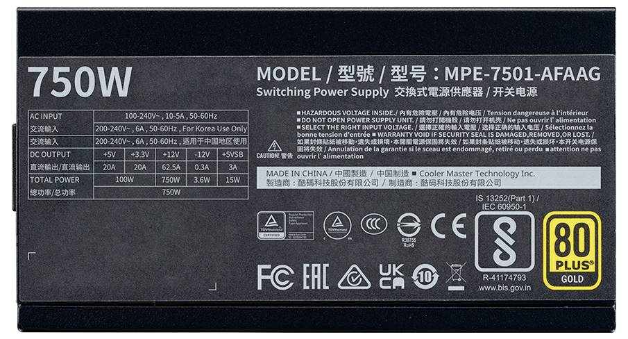 Cooler Master MPE-7501-AFAAG-3EEU Alimentatore per PC 750 W ATX 80PLUS® Gold-2