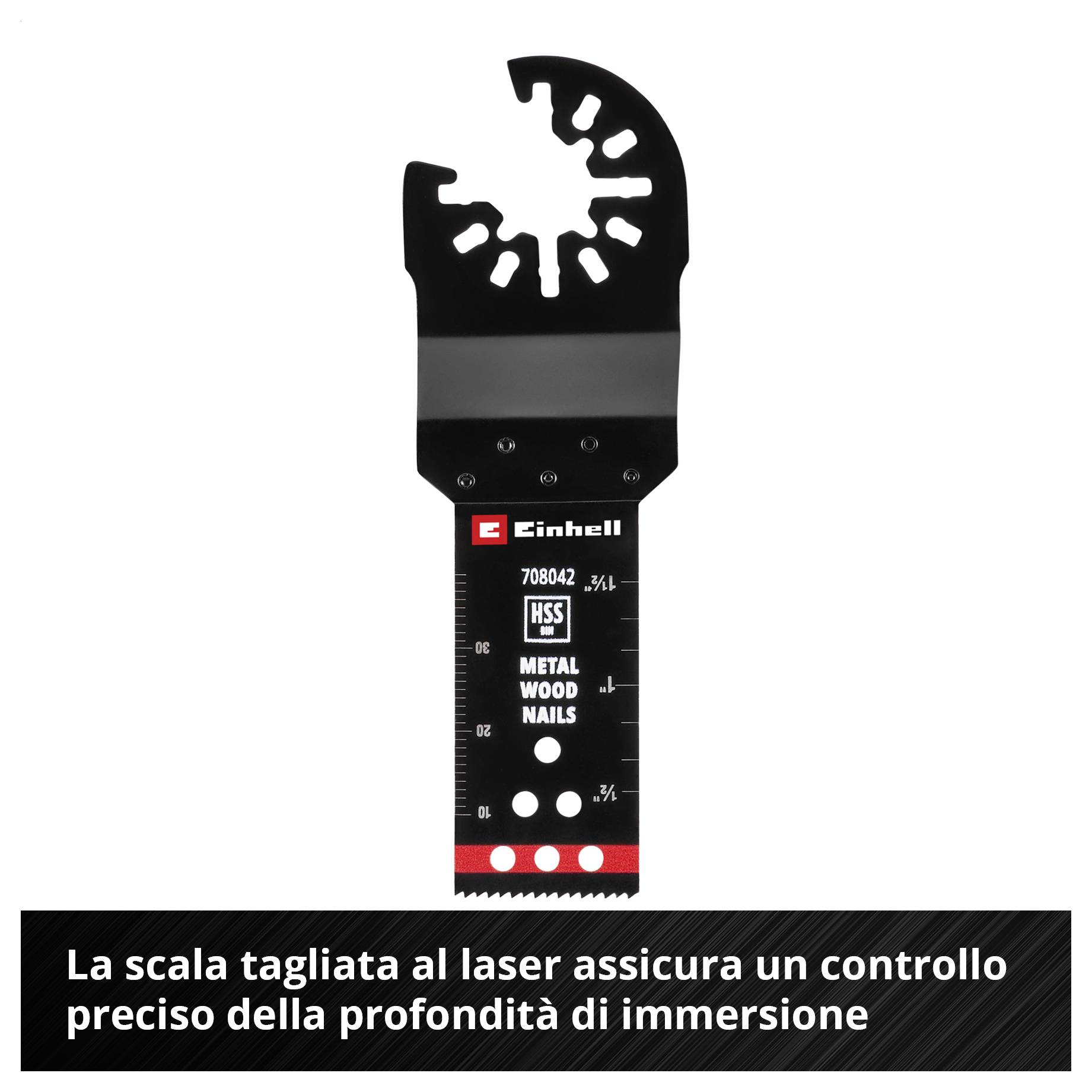 Lama multifunzione per sega con scala controllata da laser per il controllo preciso della profondità di immersione. Adatto per metallo, legno e chiodi.
