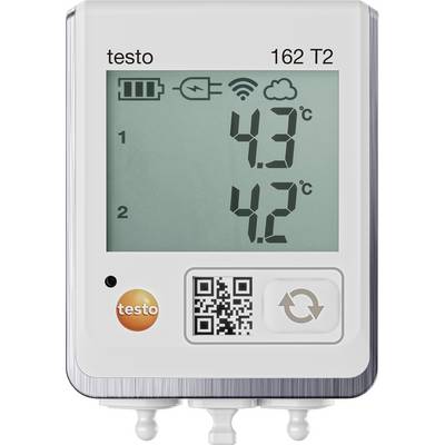 Un termometro elettronico mostra 4,3°C e 4,2°C. In alto sono visibili i simboli per il livello della batteria, cavo di ricarica, WLAN e nuvole.