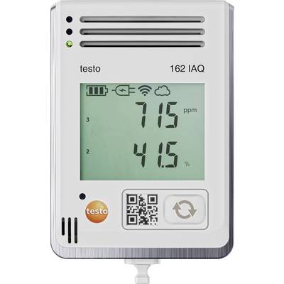 Strumento di misurazione digitale per il monitoraggio della concentrazione di CO2 e dell'umidità dell'aria; il display mostra '715 ppm' di CO2, '41,5 %' di umidità dell'aria.