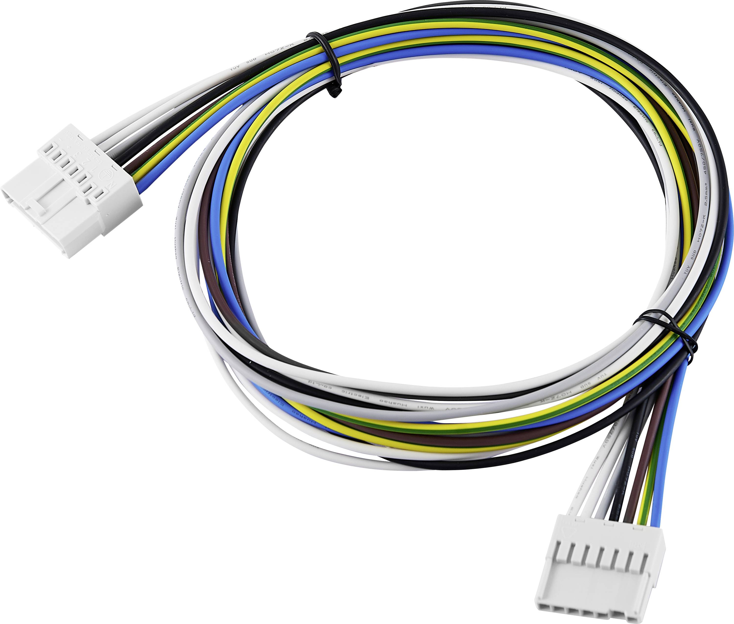 Un cavo multicolore con più conduttori, dotato di connettori a entrambe le estremità, è disposto a forma di anello.