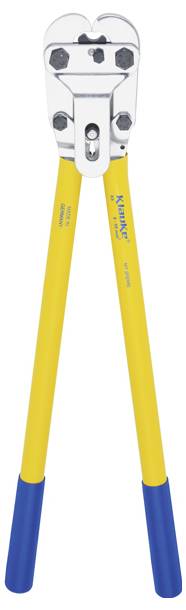 Tronchese con manici gialli e testa di taglio argentata, utilizzata per tagliare catene metalliche, fili e bulloni.