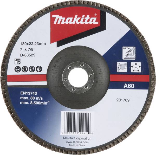 Makita D-63529 disco a lamelle Diametro 180 mm Dimensione dei grani=60 1 pz.