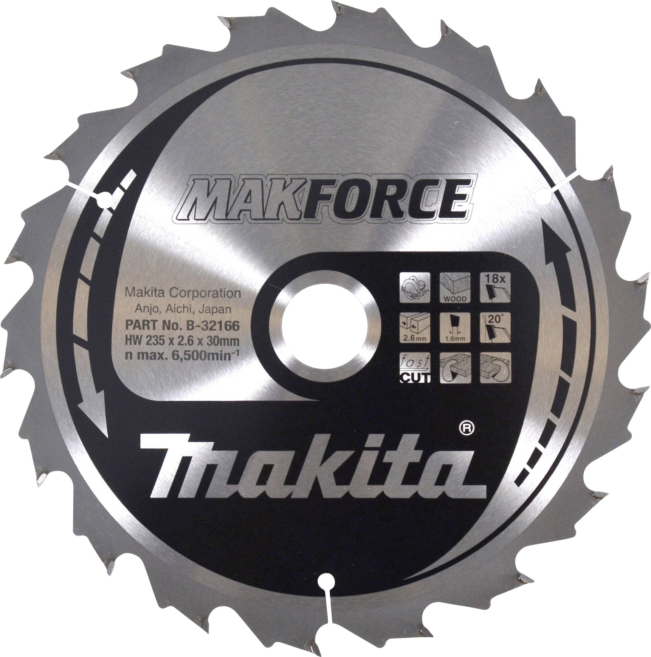 Makita B-32166 MAKFORCE B-32166 Lama circolare 235 x 30 x 2.6 mm Numero di denti: 18 1 pz.