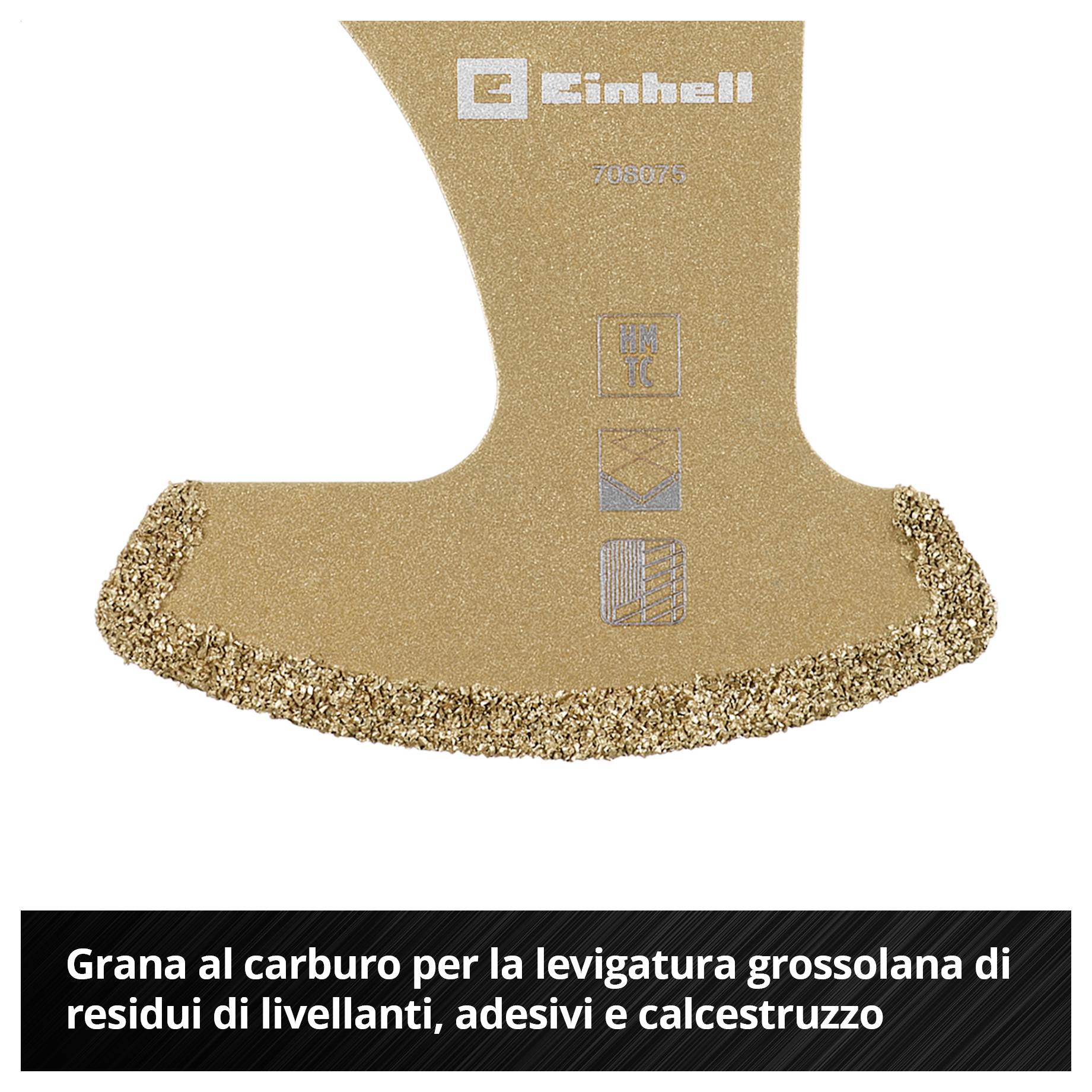 Un tagliamattonelle con graniglie in metallo duro. Testo sotto: 'Graniglie in metallo duro per lo scavigliamento rapido e preciso delle fughe delle mattonelle'.