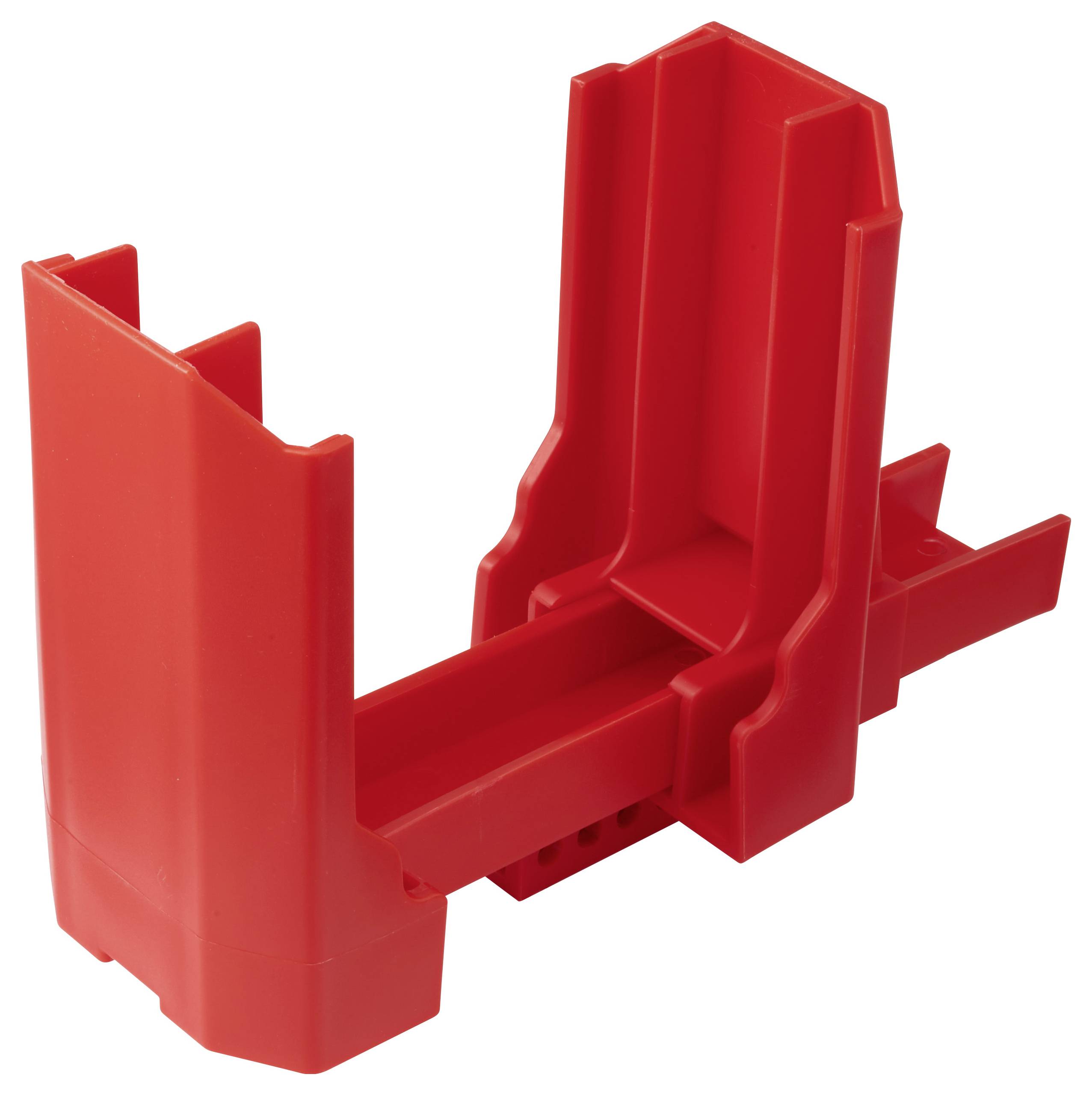 Una fascetta fermacavi elettrica rossa in plastica progettata per fissare e organizzare i cavi in modo sicuro all'interno di impianti elettrici.