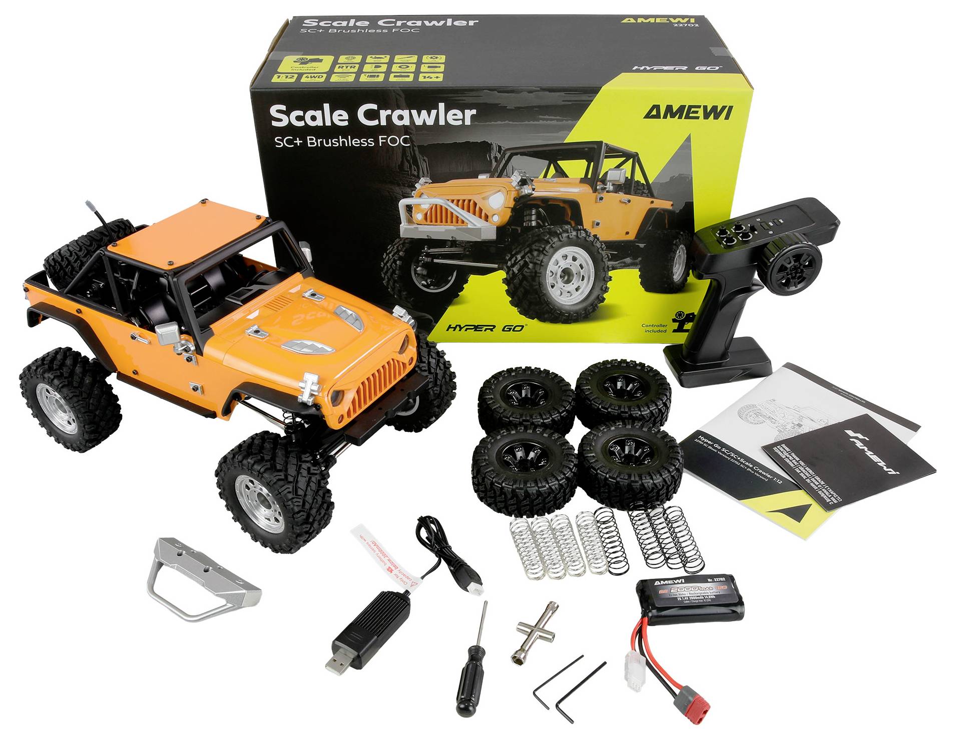 Crawler Amewi Hyper Go SC+ Scale Crawler FOC Brushless 1:12 Automodello per principianti Elettrica 4WD RtR 2,4 GHz con e-7