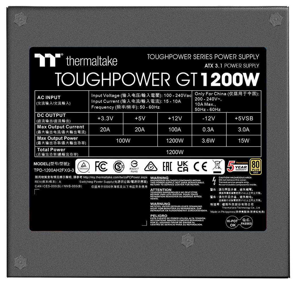 THERMALTAKE ALIM.TOUGHPOWER GT 1200W F.MOD. 80P.GOLD ATX3.1 12V-2x6 (12+4pi PS-TPT-1200FNFAGE-3-2