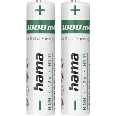 Hama NiMH-Akkus, AAA Micro, 1000 mAh, 1,2 V, 2 Stück Batteria ricaricabile Ministilo (AAA) NiMH 1.2 V 2 pz.-0