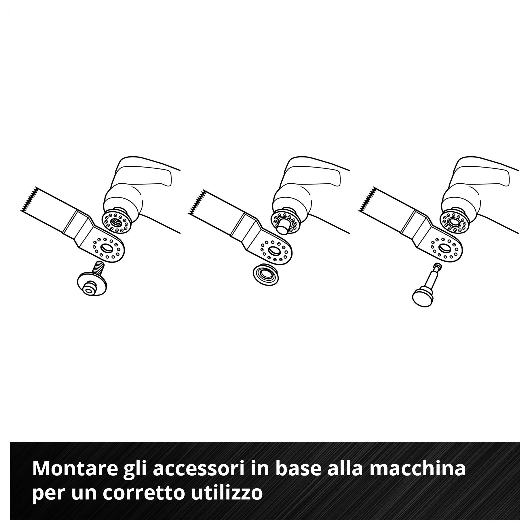 Tre attrezzi con accessori intercambiabili, adattabili in base alla funzione.