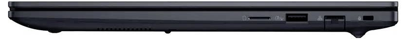 Vista laterale di un laptop nero chiuso, che mostra le porte tra cui USB e HDMI sul lato destro.
