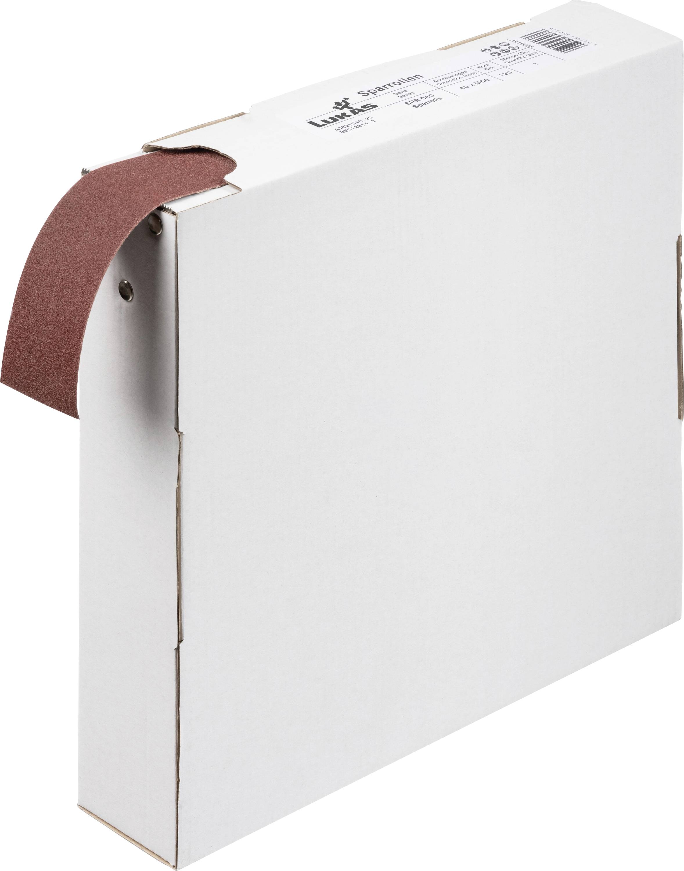 LUKAS-ERZETT SPR 040 40mm x 50m NK 120 A3821040120 Rotolo di carta abrasiva Dimensione dei grani 120 (L x L) 50 m x 40 mm 1 pz.