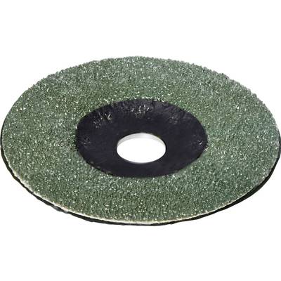 Una ruota da taglio verde, con texture ruvida e foro centrale nero, utilizzata per la rimozione di materiale dalle superfici.