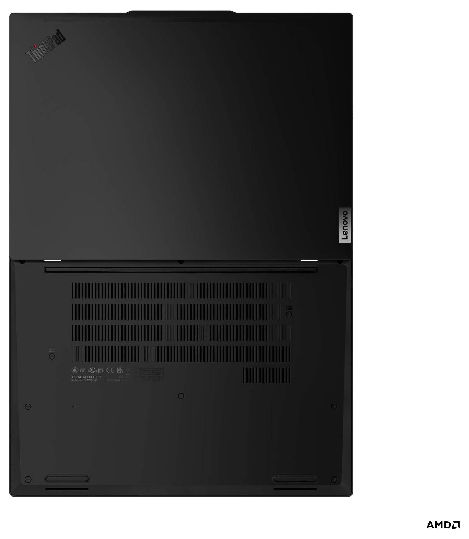Vista posteriore di un laptop Lenovo ThinkPad che mostra le porte di ventilazione e il marchio Lenovo.