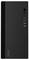 Una torre desktop elegante, nera, con porte USB e un pulsante di accensione sul pannello frontale. Strisce verticali aggiungono un elemento di design sottile.