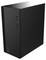 Una torre per computer desktop elegante, moderna, di colore nero, con porte USB frontali e un pulsante di accensione sul pannello anteriore.