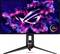 Un monitor da gaming che mostra un design astratto e vivace, con un logo digitale prominente al centro.