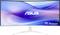 Un monitor curvo Asus che mostra uno sfondo astratto blu e viola con il testo 'Purificatore d'aria' e il logo Asus sullo schermo.