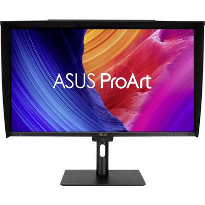 Monitor ASUS ProArt con un display vivace multicolore, che presenta sfumature blu, arancioni e rosa.