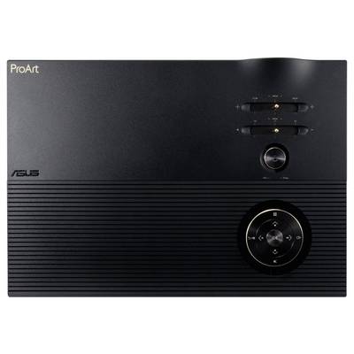 Una vista dall'alto di un dispositivo elettronico nero con manopole e cursori etichettati. Le parole 'ProArt' e 'ASUS' sono visibili, suggerendo un'attrezzatura audio o video professionale.