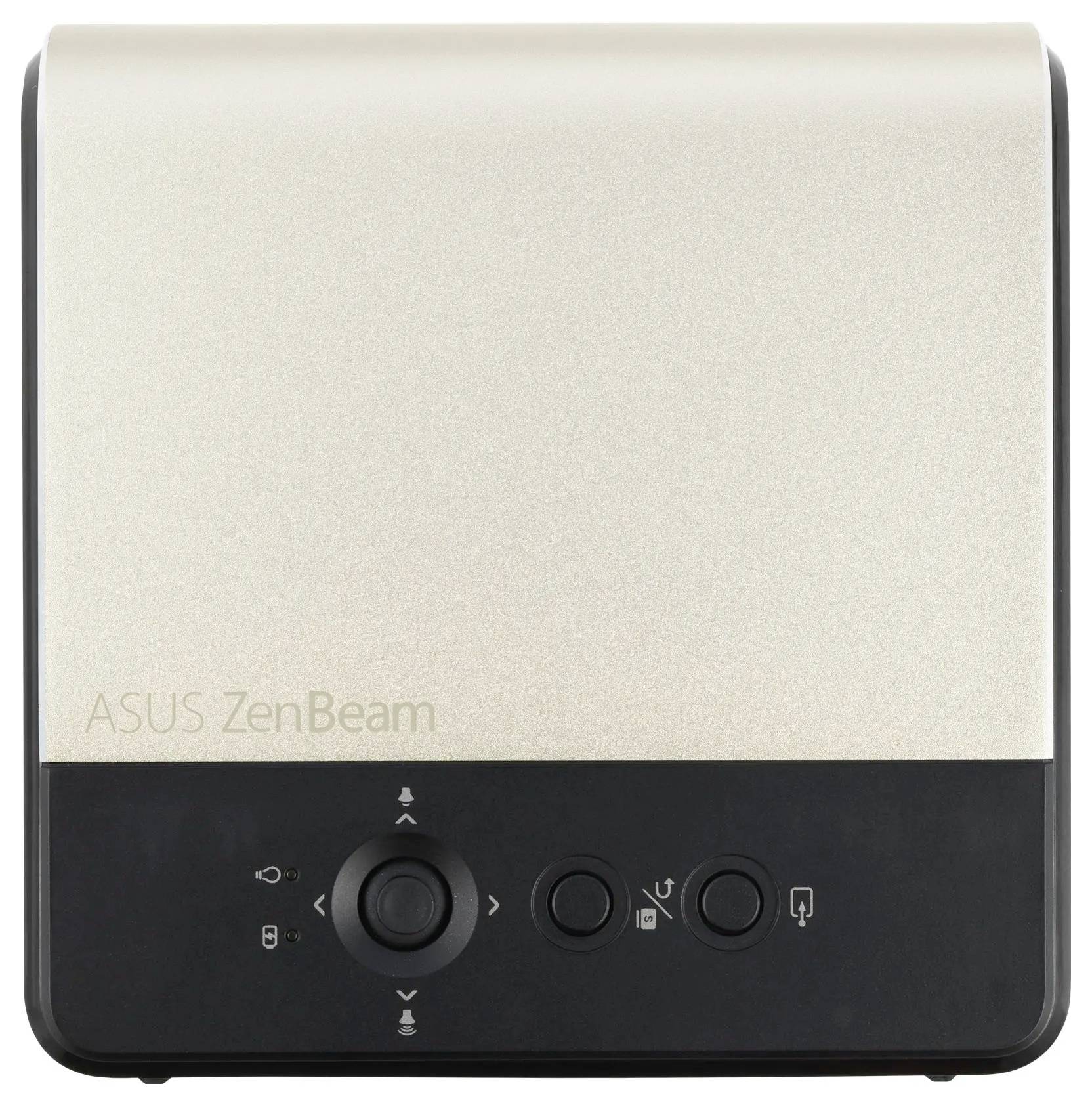 Proiettore 'ASUS ZenBeam' in vista frontale, che mostra i pulsanti di controllo e la finitura opaca.