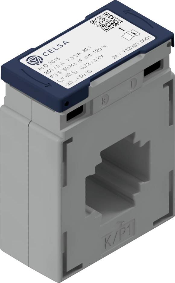 Celsa ALO-E 3015 125/5A 1.5VA Kl. 0.2s 70142-1906-0150 Trasformatore di corrente, calibrato Corrente primaria 125 A Corrente secondaria 5 A Montaggio a innesto 1 pz.