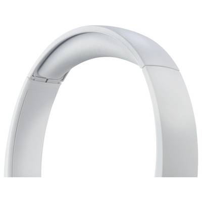 Una vista ravvicinata della fascia di una cuffia over-ear bianca, che mostra il suo design elegante e il lato interno imbottito per il comfort.
