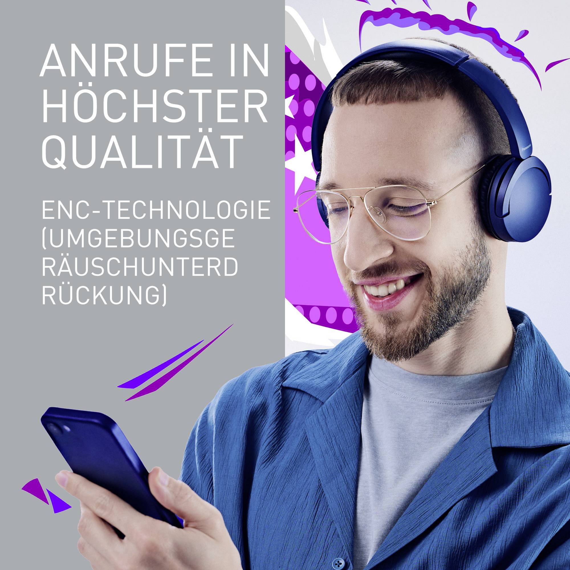 Panasonic RB-HF630BE-A On Ear cuffia auricolare Bluetooth Blu Riduzione del rumore del microfono headset con microfono T-13