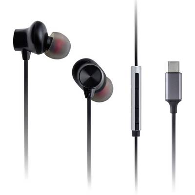 Cuffie in-ear nere con connettore USB-C, dotate di telecomando inline con tre pulsanti.