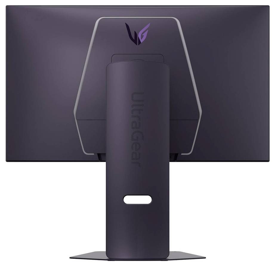 Un monitor che mostra il logo 'LG UltraGear' con modelli astratti colorati sullo sfondo.