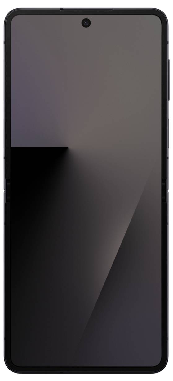 Un smartphone dal design elegante con una fotocamera frontale centrata nella parte superiore dello schermo. Lo schermo mostra un gradiente scuro.