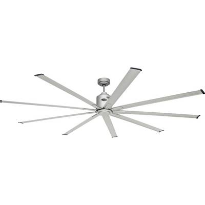 Un grande ventilatore da soffitto industriale con otto pale, progettato per un'elevata circolazione dell'aria in aree spaziose.