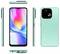 Viste frontale, laterale e posteriore di uno smartphone verde chiaro con un display vibrante, doppia fotocamera posteriore e logo 'ZTE' sul retro.