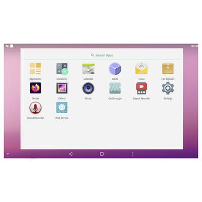 Schermata del 'Centro App' che mostra varie icone di applicazioni tra cui Calcolatrice, Calendario, Orologio, Email, Firefox e Impostazioni, su un'interfaccia tablet.