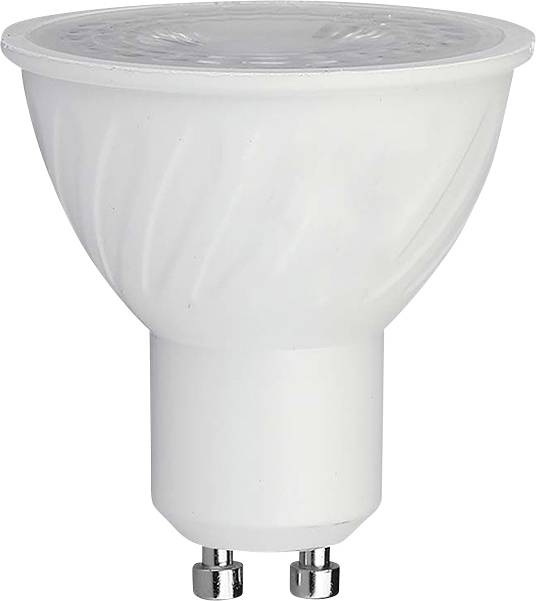 Una lampadina LED bianca con attacco standard GU10, progettata per soluzioni di illuminazione a risparmio energetico.