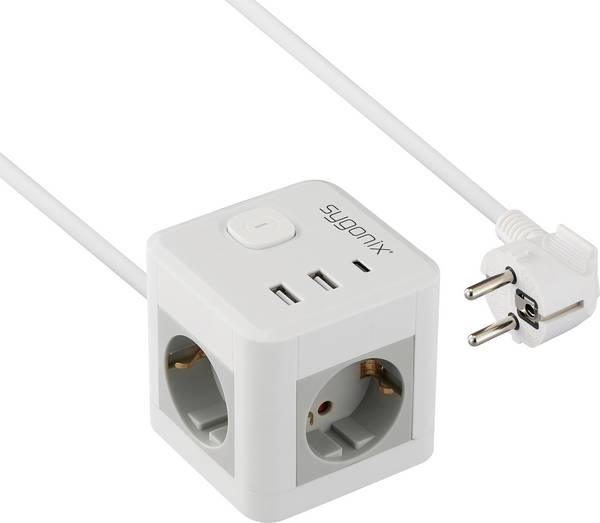 Sygonix SY-6903360 Multipresa a cubo 3 scomparti Bianco, Grigio Schuko 1 pz.