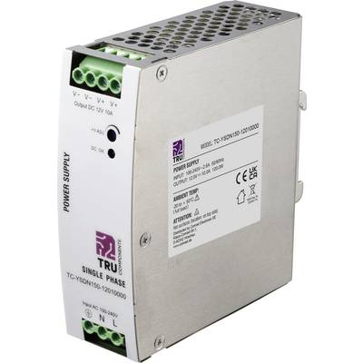 Unità di alimentazione elettrica monofase in involucro metallico con morsetti a vite verdi, spie luminose di stato e etichetta che mostra il modello TC-YSDN150-1201000.