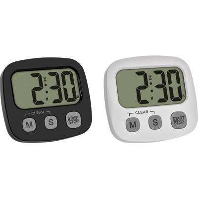 Due timer digitali affiancati, uno nero e uno bianco, entrambi che mostrano '2:30'. Ciascuno ha pulsanti etichettati 'M', 'S' e 'AVVIO/STOP'.