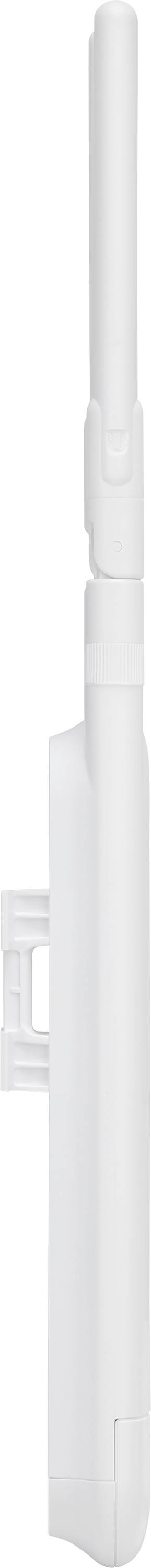 Un dispositivo bianco, sottile, cilindrico con un clip sul lato, che somiglia a un utensile o apparecchio per la cura personale dispiegato.