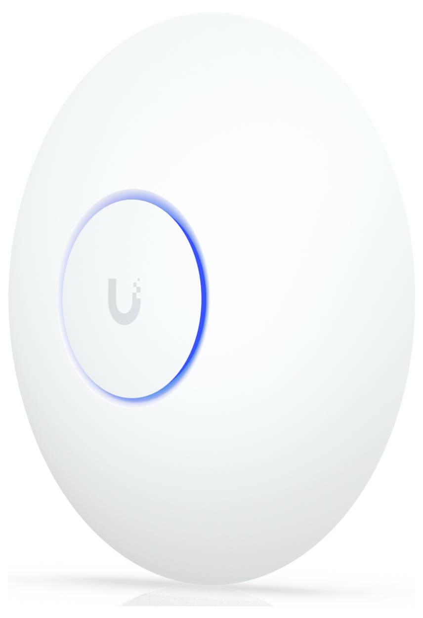 Un dispositivo circolare bianco con un logo centrale e un anello luminoso blu, tipicamente utilizzato come punto di accesso wireless per migliorare la connettività internet.