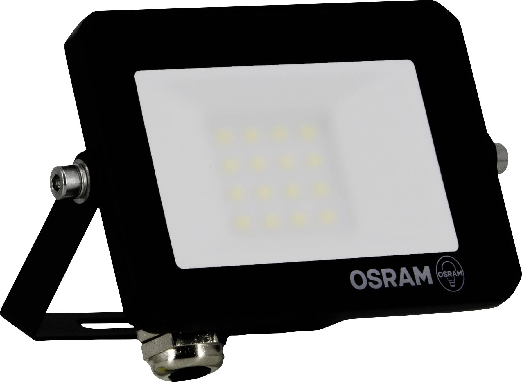Un proiettore a LED rettangolare con il logo 'OSRAM' in basso a destra, progettato per uso esterno.