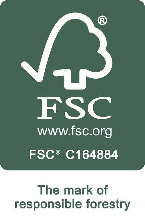 Logo FSC con un albero e un simbolo di spunta, il testo 'FSC www.fsc.org FSC C164884' e 'Il marchio della gestione forestale responsabile' sotto.