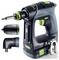 Set di trapano senza fili con impugnatura ergonomica, tre accessori e marchio 'Festool'. Include adattatori standard, angolari e sfalsati.