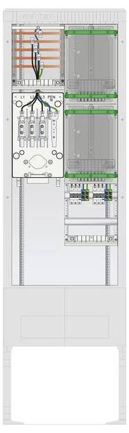 L'illustrazione mostra un quadro elettrico di distribuzione con fili, circuiti e componenti, inclusi interruttori e morsettiere.