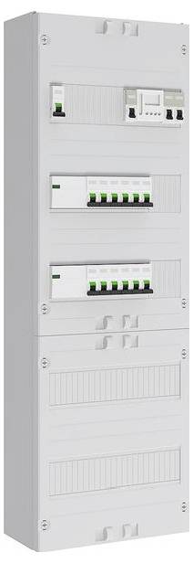Un quadro elettrico con più interruttori e dispositivi di protezione, utilizzato per controllare e distribuire l'elettricità all'interno di un edificio.